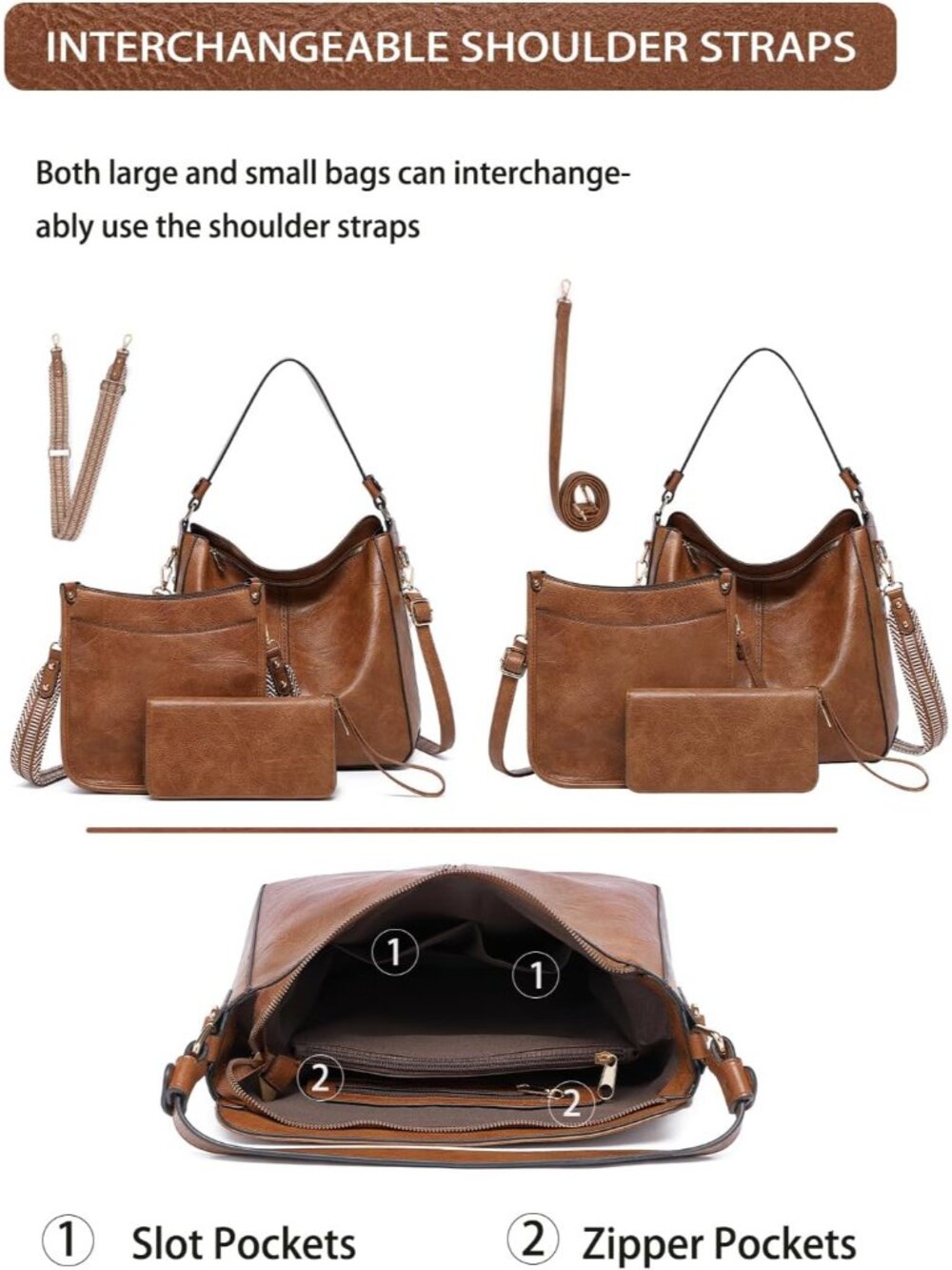 Purses for Women 3PCS, Crossbody Bags Set Large Leather Purse Shoulder Handbags - Picture 5 of 7